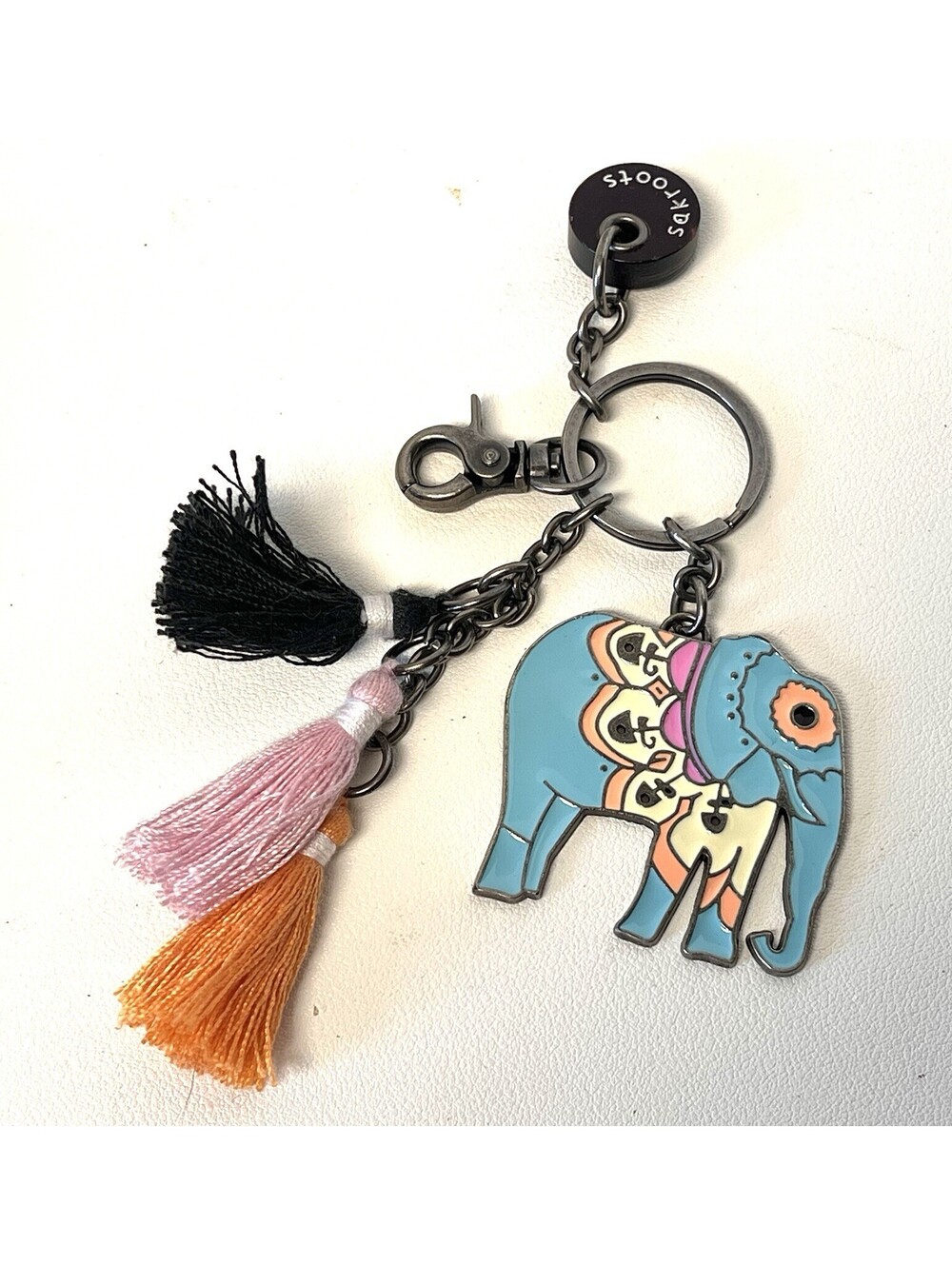 SAKROOTS Blue Elephant Keychain Purse Charm Keyring Tassels Enamel